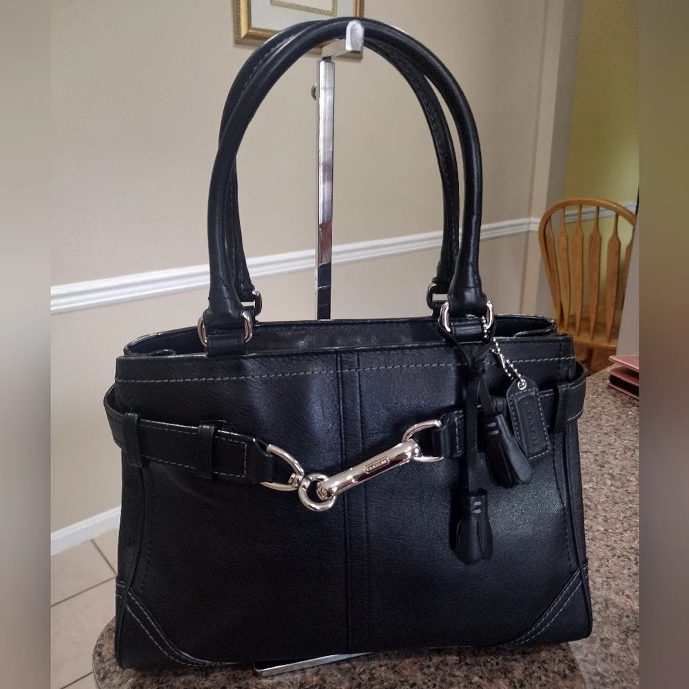 Coach Hamptons Black Leather Satchel